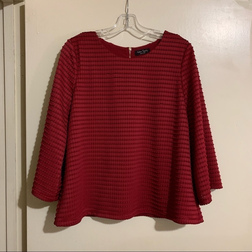 Eden Society Lalia Stitch Fix Red Textured Bell Sleeve Blouse. Size Medium. - Picture 7 of 10